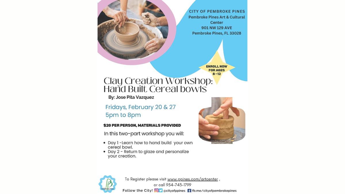 Enrollment is now open for the Clay Creation Workshop for children ages 8-12.
