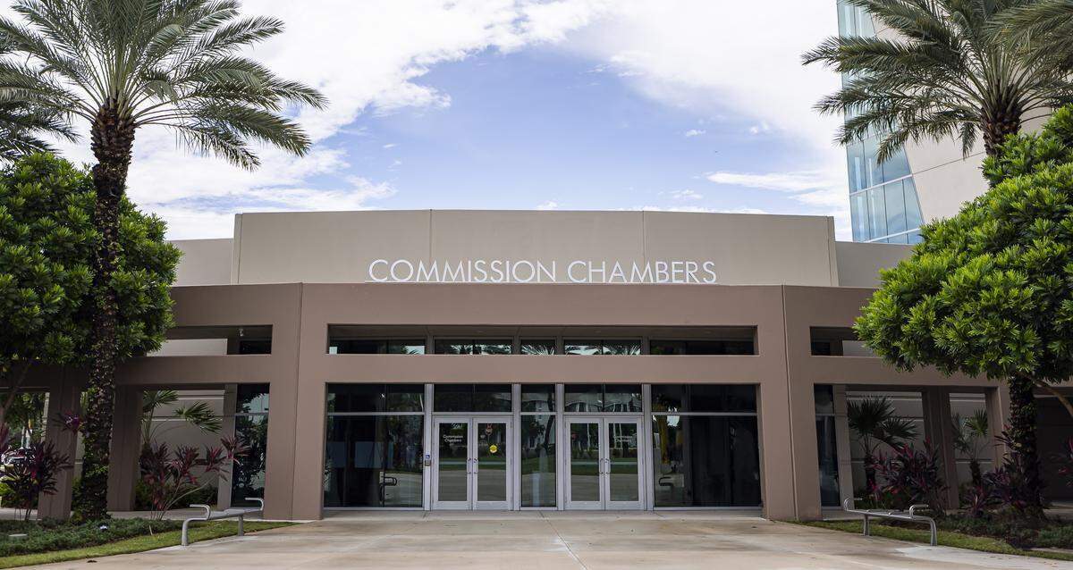 A look at the Pembroke Pines City Commission chambers at the Charles F. Dodge City Center, where commission members usually meet twice a month.