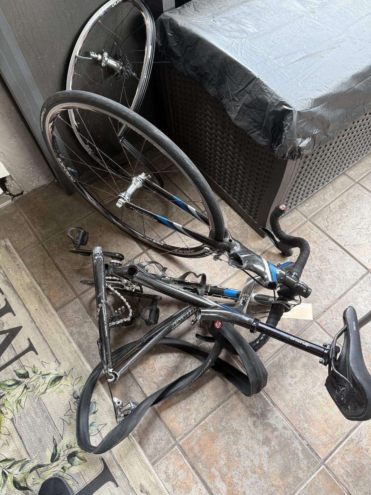 The aftermath of Charles Woods’ bike following the March 22 accident.