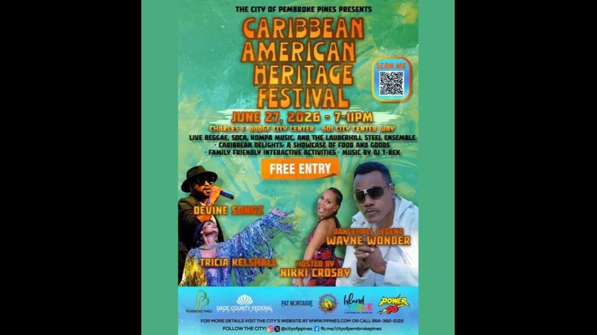 The Caribbean American Heritage Festival will be held Saturday, June 27, at the Charles F. Dodge City Center in Pembroke Pines.