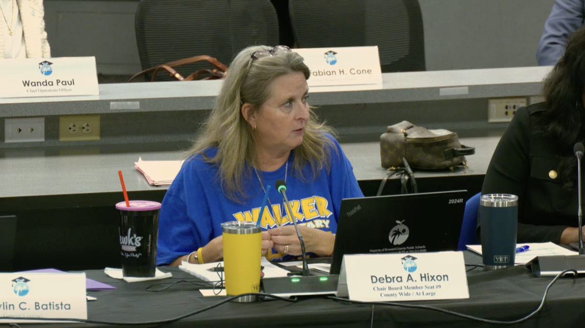 School Board Chair Debra Hixon speaks during the Tuesday, Nov. 4, special meeting discussing the district's decision to end a $2.6 million lease with the non-profit HANDY.