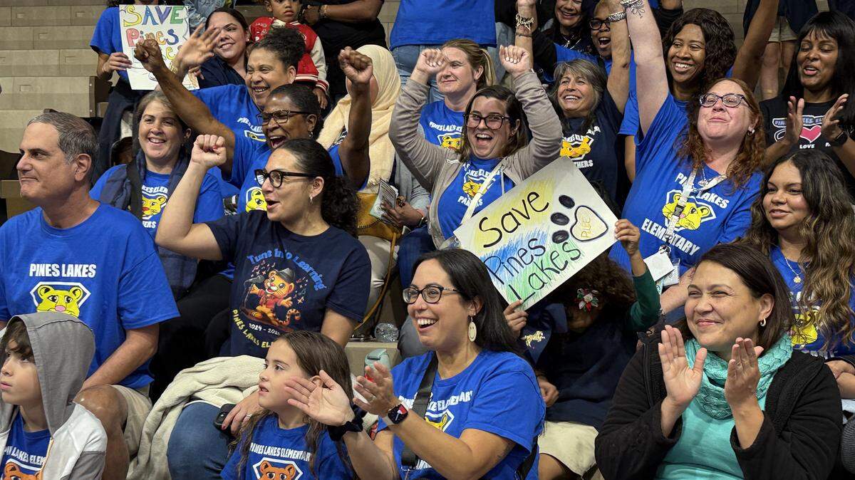Parents and students from Pines Lakes Elementary School during the final Broward County Public Schools “Redefining Our Schools” community meeting at Miramar High School on Thursday, Nov. 13.