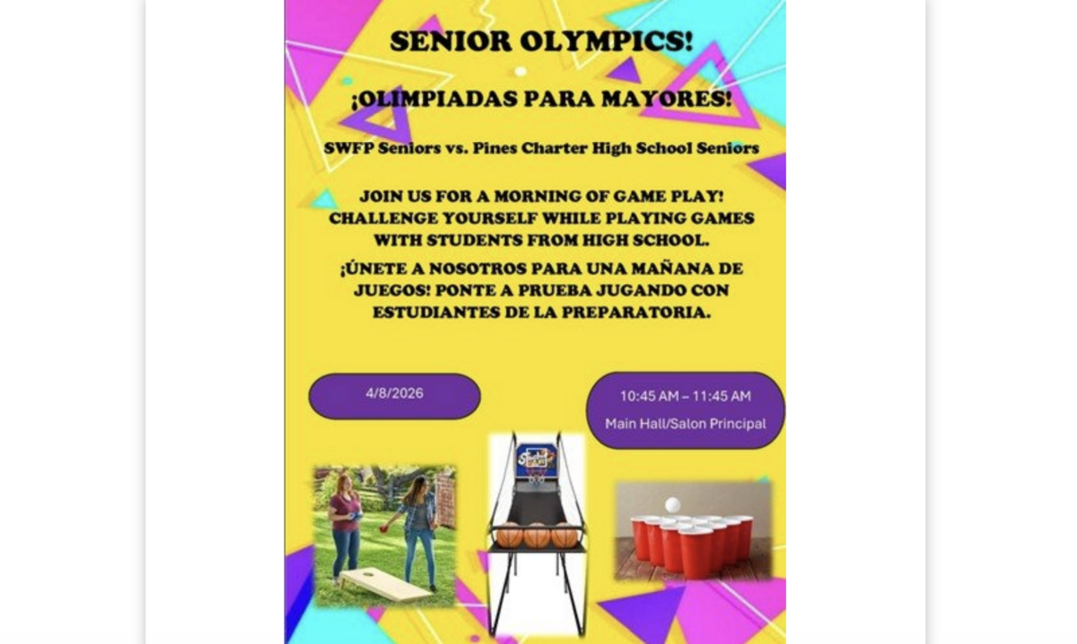 The Carl Shechter Southwest Focal Point Senior Center will host seniors and 22 students from Pembroke Pines Charter High School for a friendly Olympic-styled competition on Wednesday, April 8.