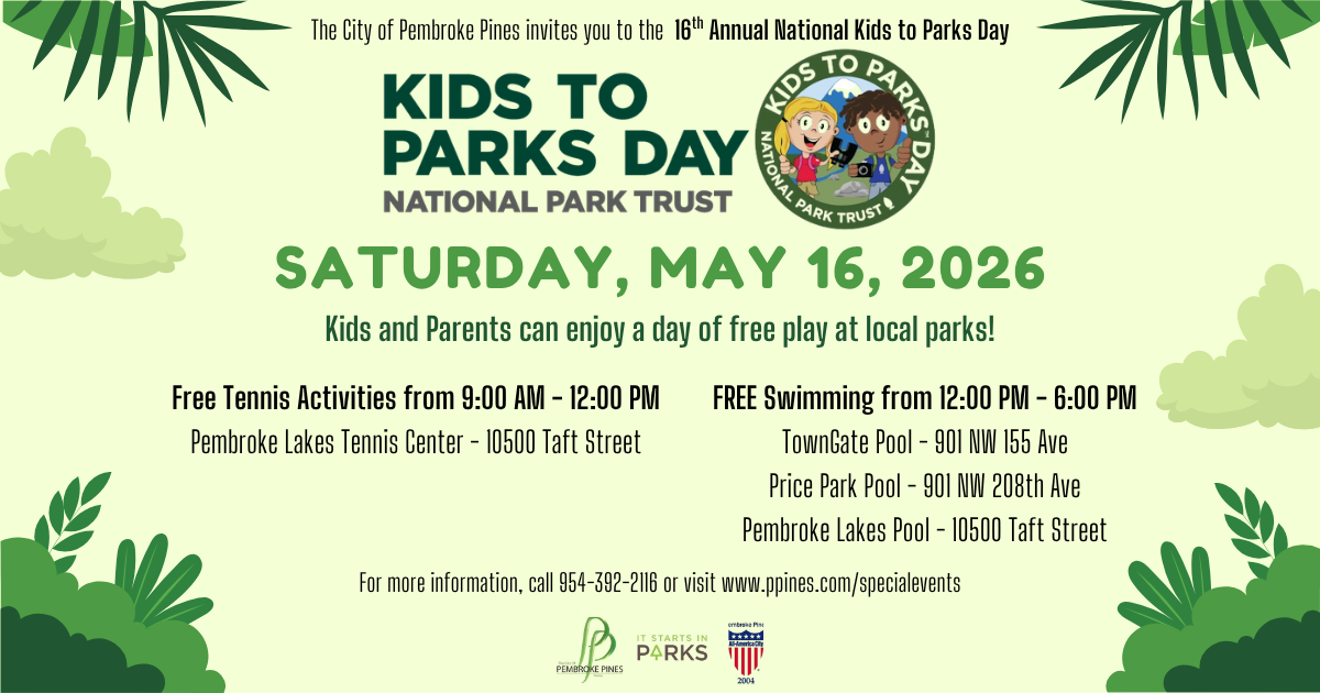 Pembroke Pines is hosting free tennis clinics and swimming lessons for National Kids to Parks Day.