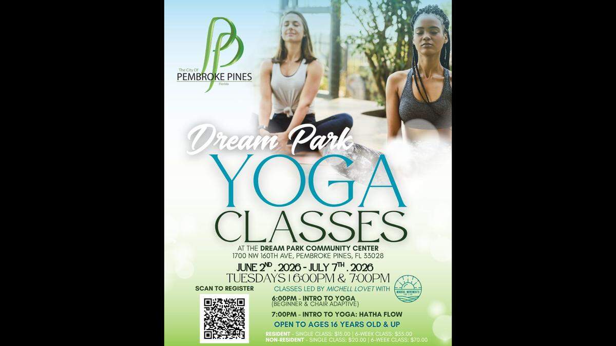 The first session begins at 6 p.m. and focuses on “Intro to Yoga.” The second begins at 7 p.m. and is dubbed “Intro to Yoga: Hatha Flow.”