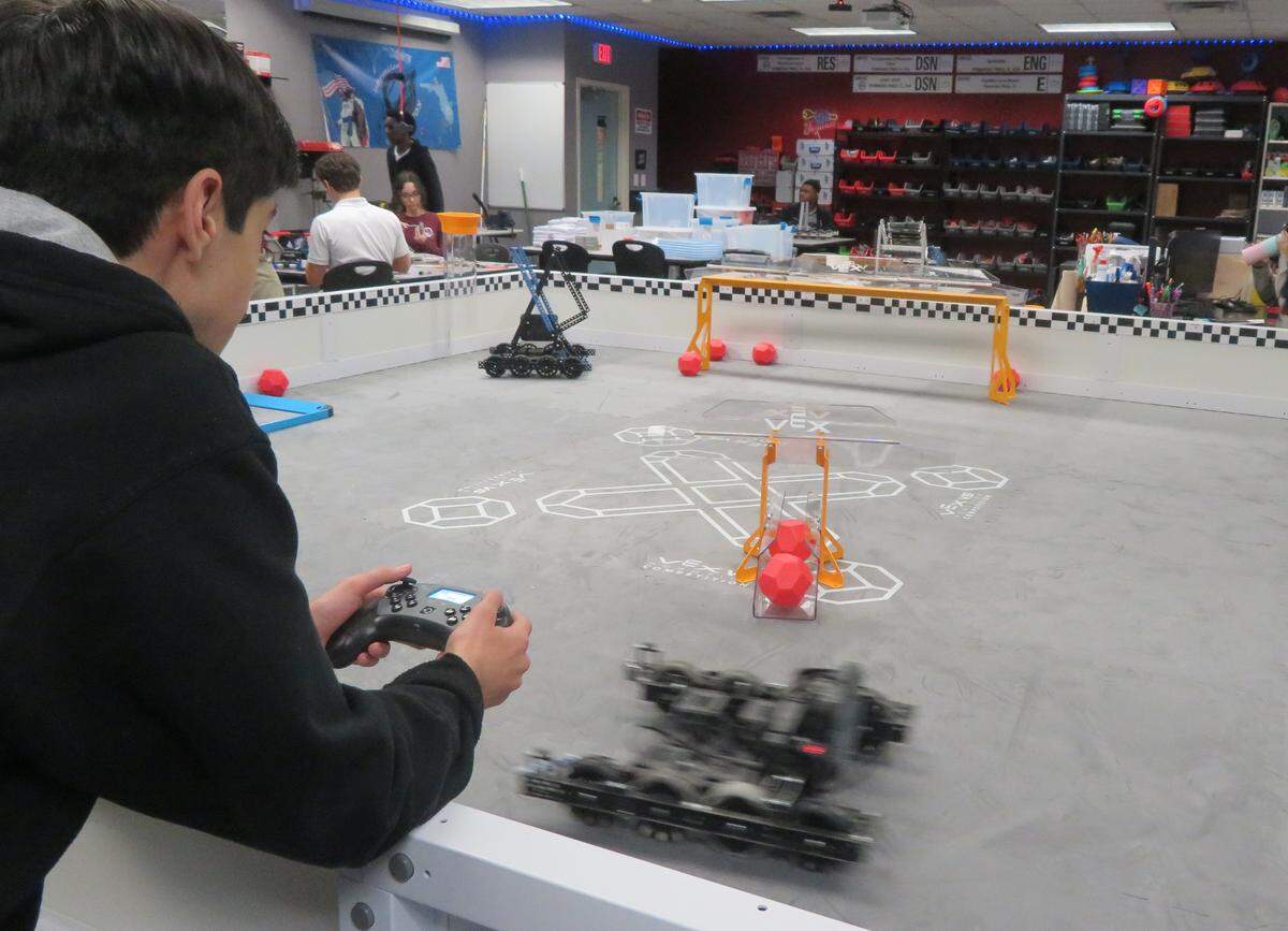 Students meet at the robotics lab every day after school to work on design, research and fundraising.&nbsp;