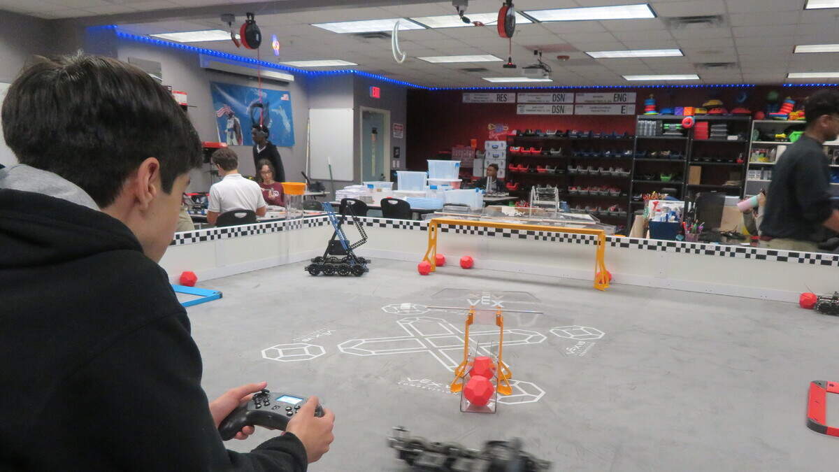 After completing their academic work during the school day, the students meet in the robotics lab every afternoon to work on design, research and fundraising.