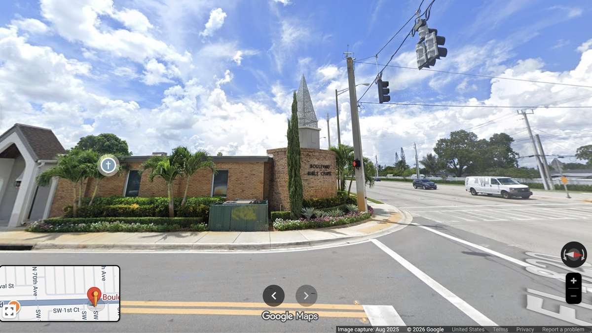 A screengrab of Boulevard Bible Chapel in Pembroke Pines, where police say the incident occurred.
