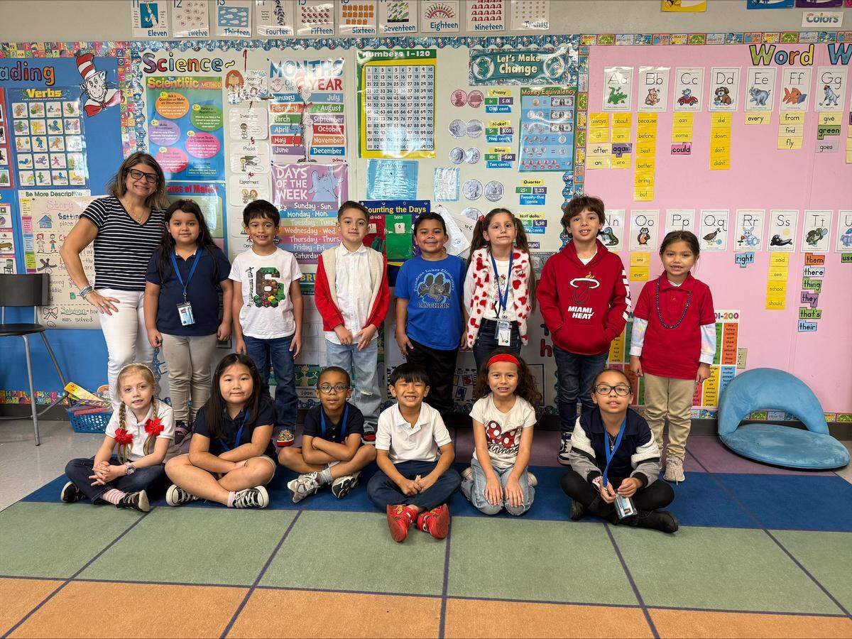 Ilona Tinerino-Allen and her first-grade class at Pasadena Lakes Elementary School in Pembroke Pines.