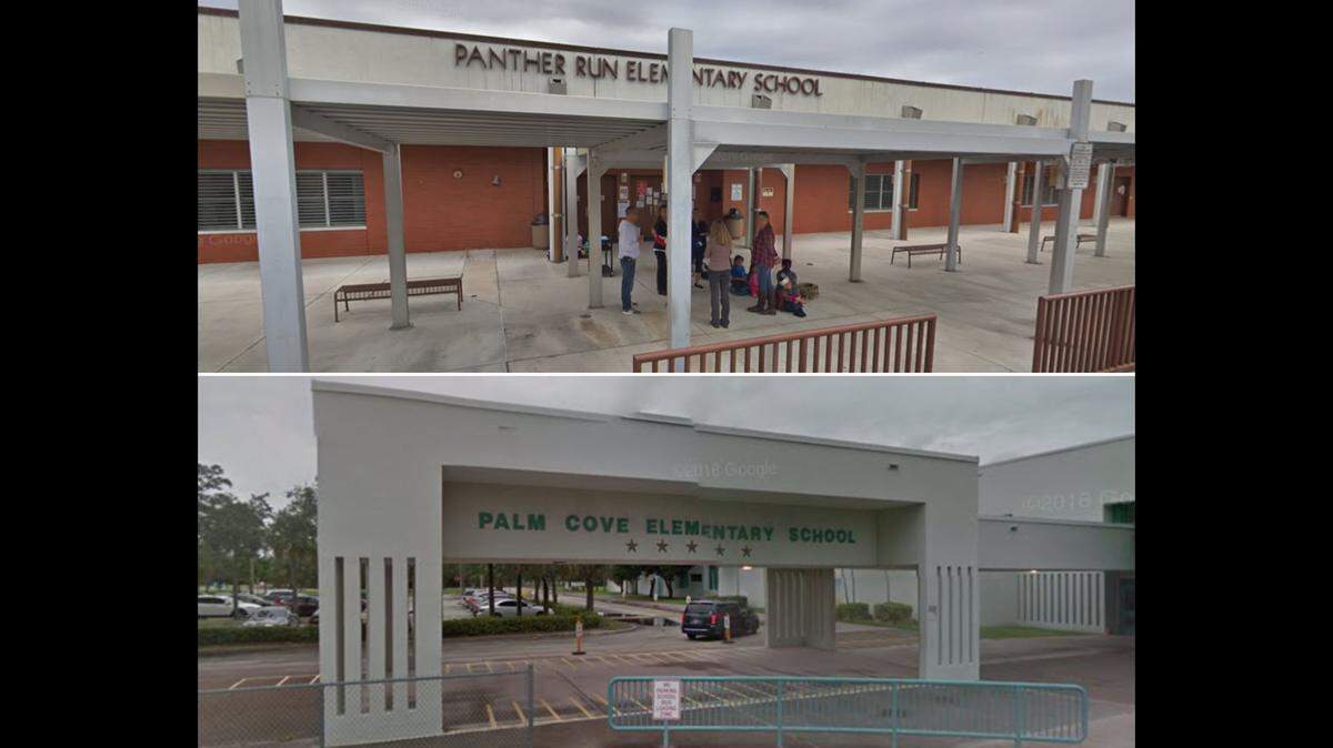 Panther Run Elementary, top, and Palm Cove Elementary, bottom, are two of six schools Broward County Public Schools voted to close in the 2026-2027 academic year due to low enrollment.