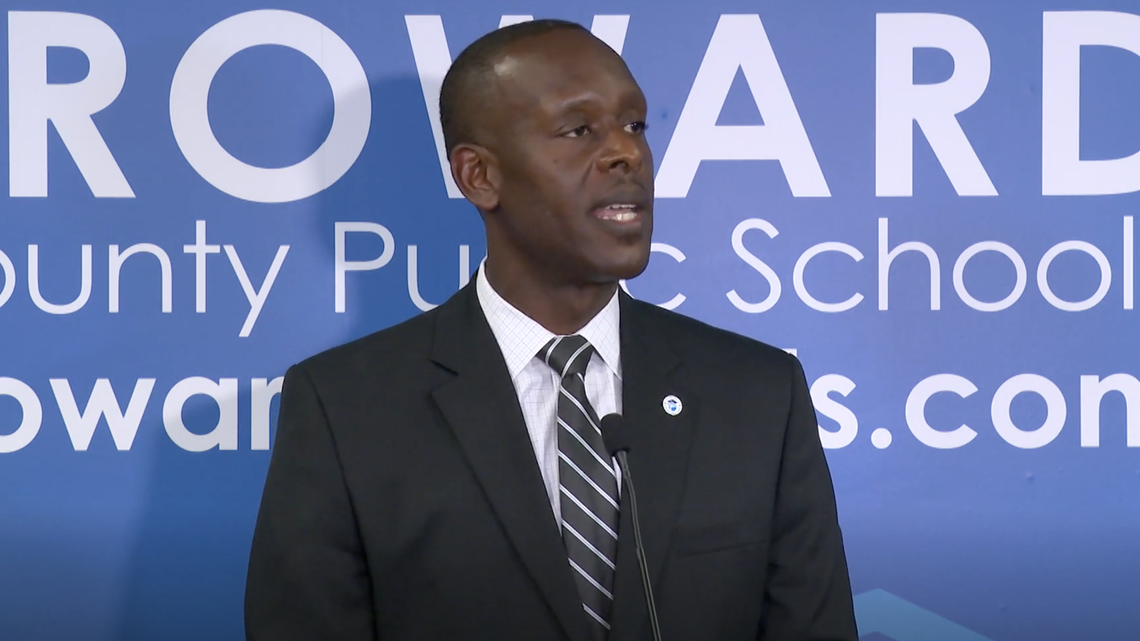 Broward County Public Schools Superintendent Howard Hepburn speaks at an April 28 press conference.
