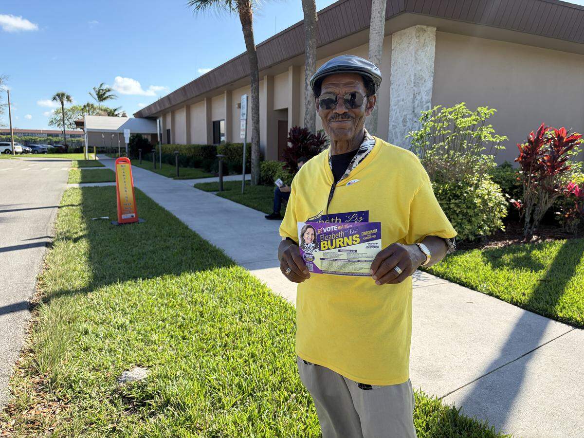 Adolphe Celestin, a canvasser for District 4 candidate Elizabeth Burns at the Century Village Clubhouse, 3460 SW 10th St. 