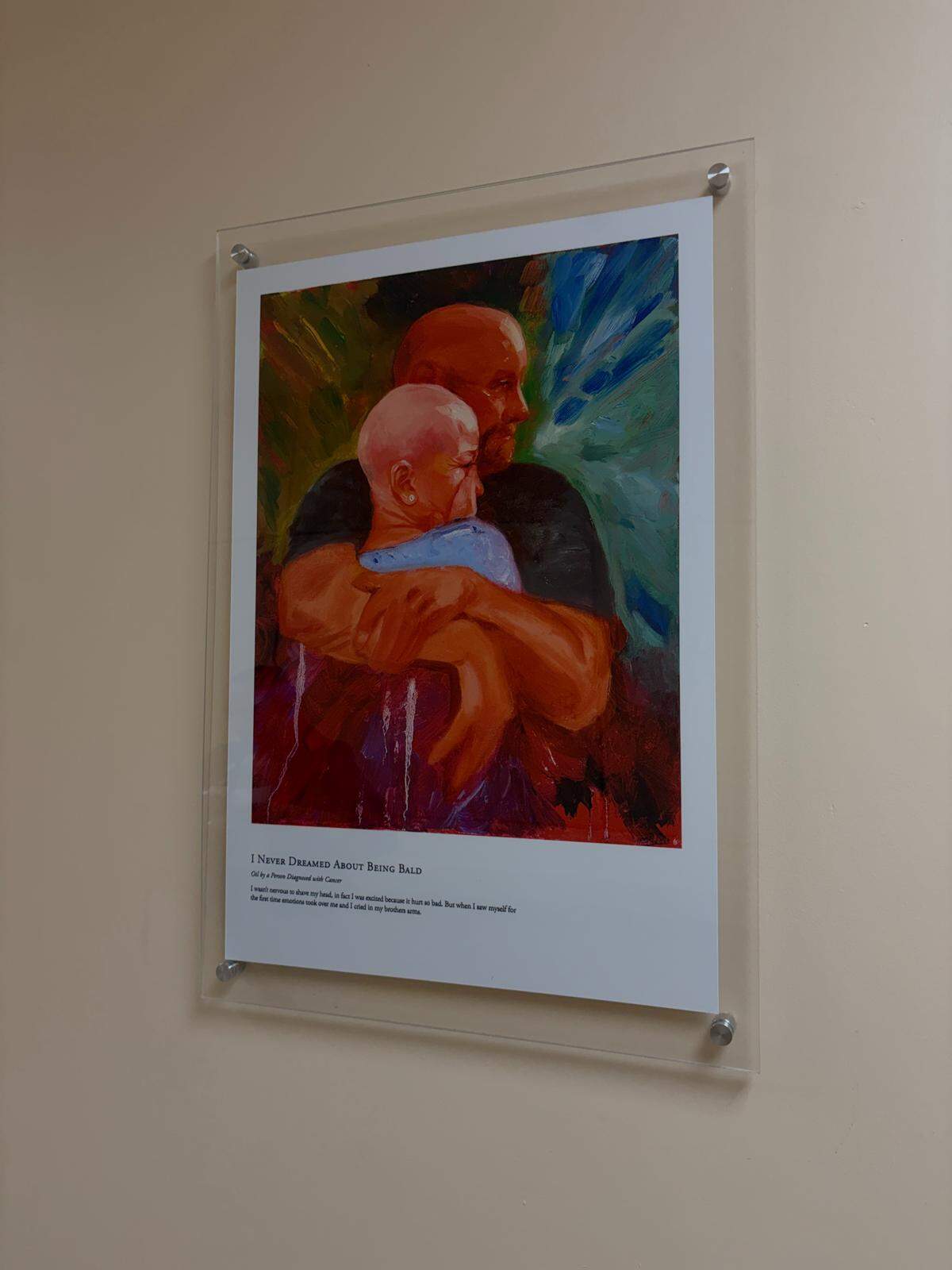 “I Never Dreamed About Being Bald,” an oil painting at the Moffitt Malignant Hematology & Cellular Therapy at Memorial Hospital West’s new patient art gallery.