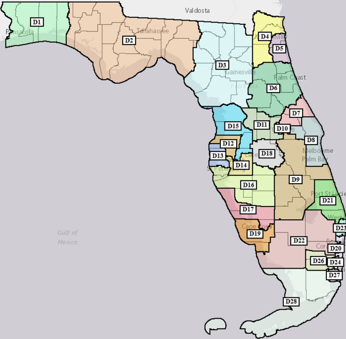 Florida’s new congressional map, signed into law by Gov. Ron DeSantis on May 4, 2026.