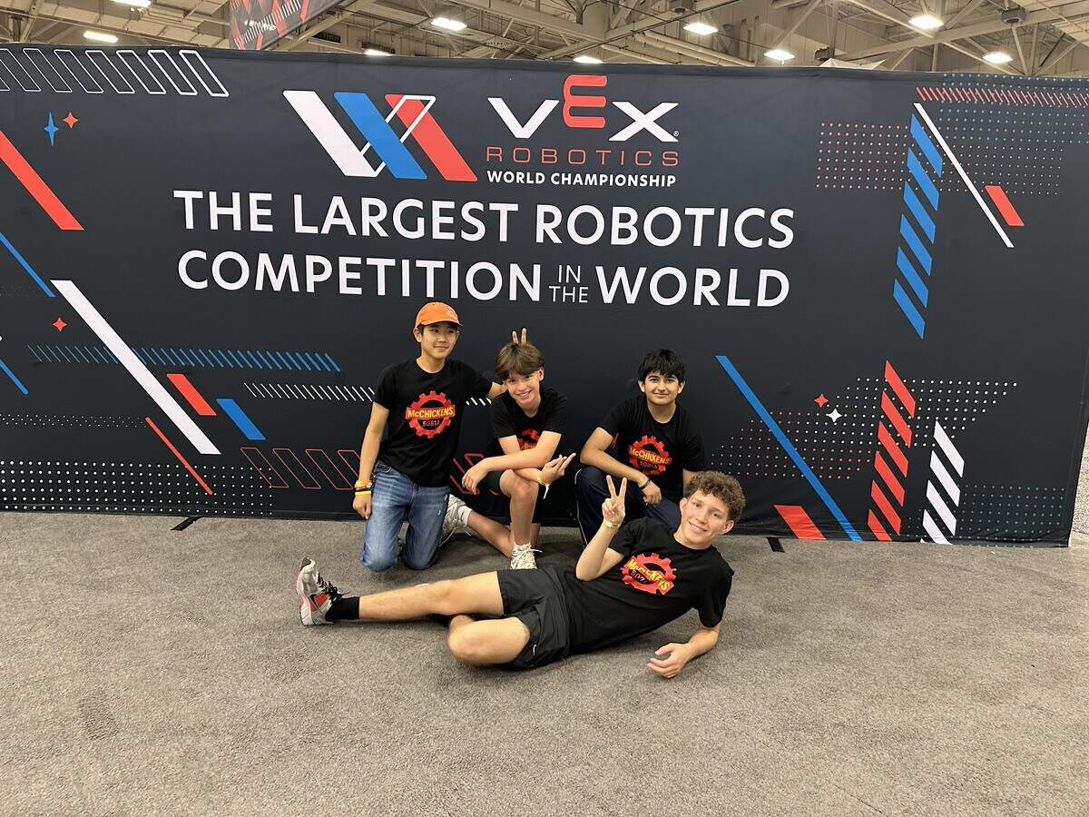 Landon Garro, top center, at the 2025 VEX Robotics World Championship in Dallas.