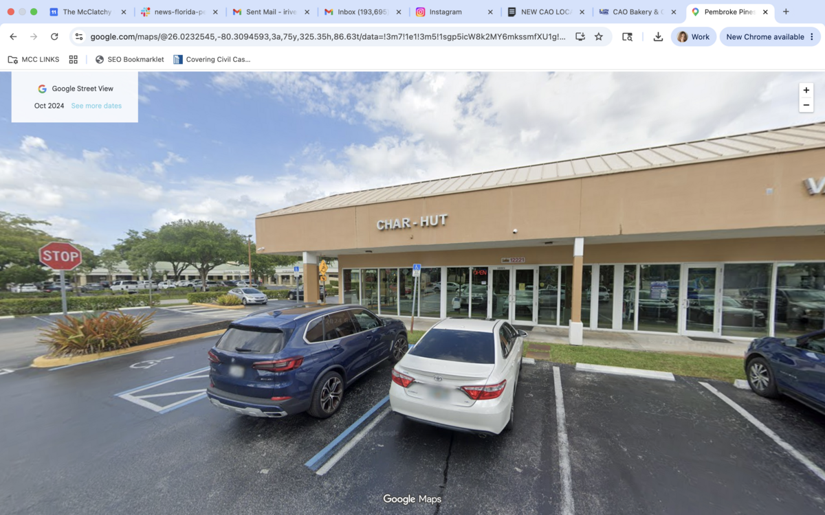 Screengrab of CAO Bakery’s new Pembroke Pines location at 12221 Taft St., the former home of Char-Hut.