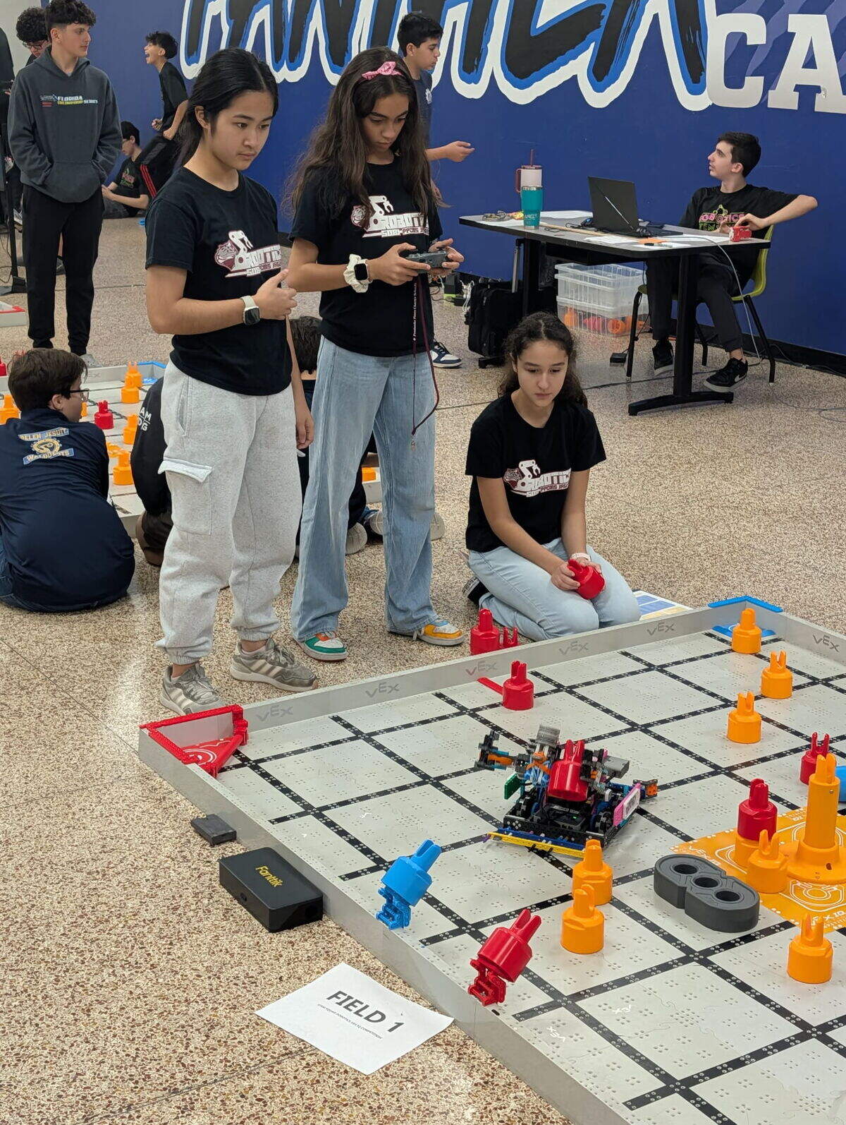 The Astrocheeses, Pembroke Pines Charter Middle School’s first all-girls robotics team, participate in “Mix & Match.”