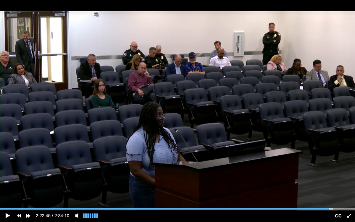 Screen grab of Imani Sanchez speaking at the Jan. 21, 2026 Pembroke Pines Commission meeting.