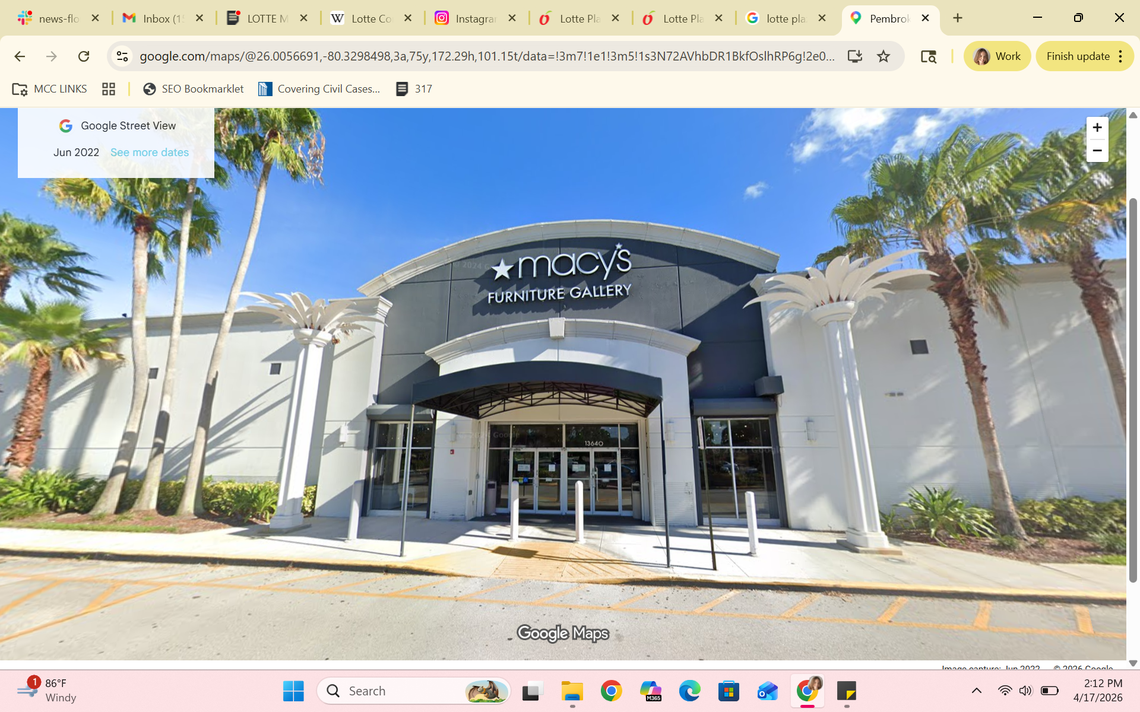 Screengrab of 13640 Pines Blvd., the former site of a Macy’s Furniture Gallery and soon-to-be location of a Lotte Plaza Market.