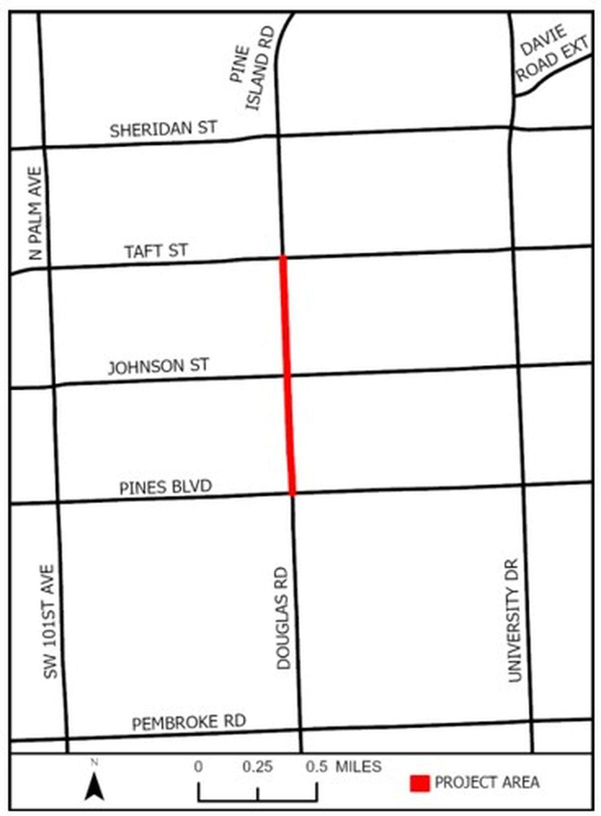 Maintenance repairs along Douglas Road from Pines Boulevard to Taft Street are scheduled to start Tuesday, Feb. 24, and continue through December.