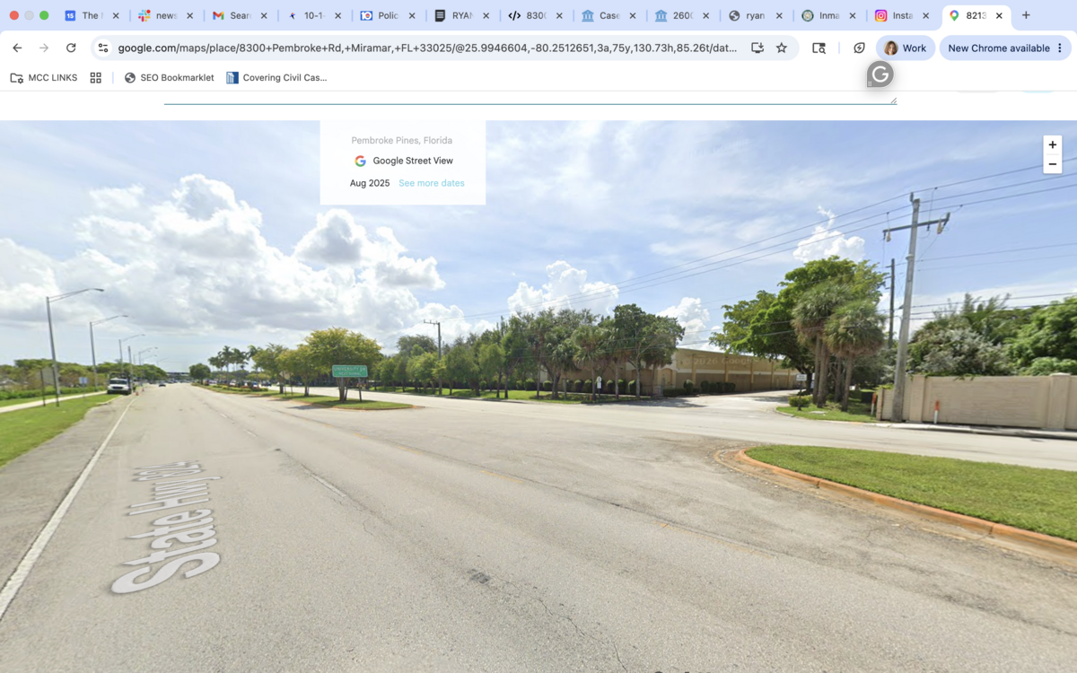 Screen grab of the access road to the Walmart Supercenter at 1800 S. University Road, near 8300 Pembroke Road.
