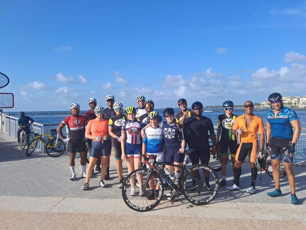 Charles Woods, far right, and his weekly cycling club.
