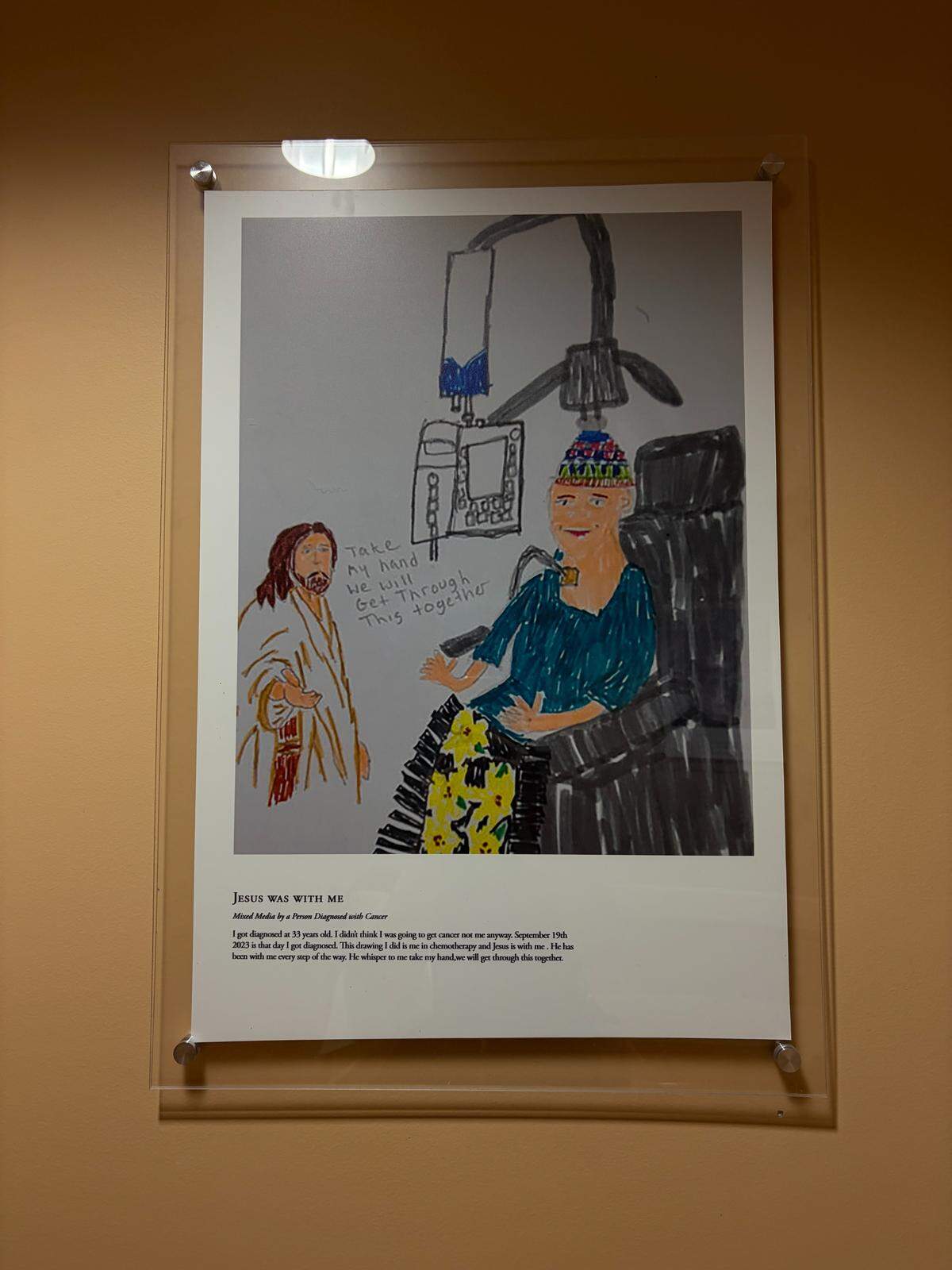 “Jesus Was With Me,” a mixed media work displayed at the Moffitt Malignant Hematology & Cellular Therapy at Memorial Hospital West.