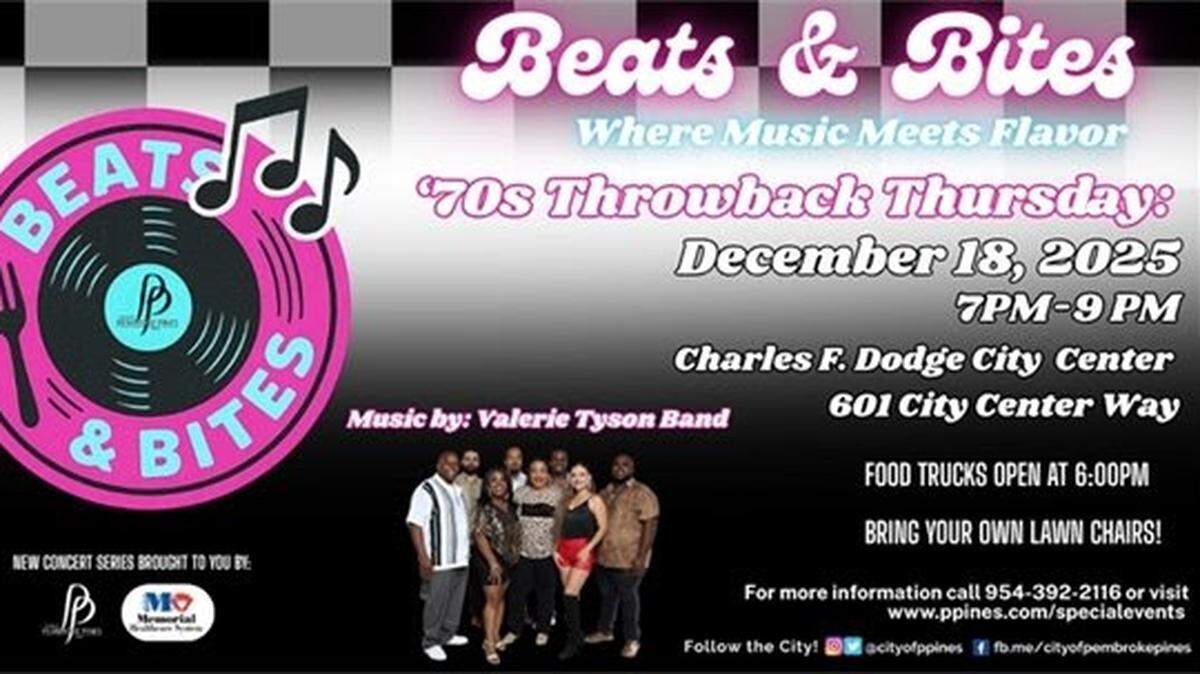 The City of Pembroke Pines hosts their monthly concert series on Thursday, Dec. 18 from 7 - 9 p.m. at the Charles F. Dodge City Center.